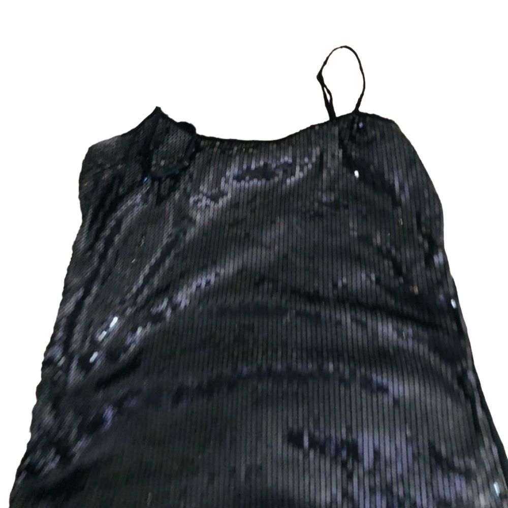 Ann Taylor Loft Size XL black sequin camisole embellished front adjustable NWOT
